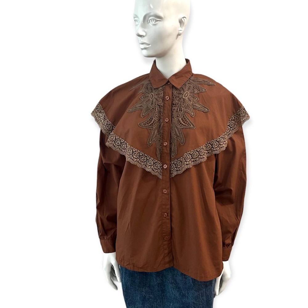 Vintage Oversized Collar Embroidered Blouse